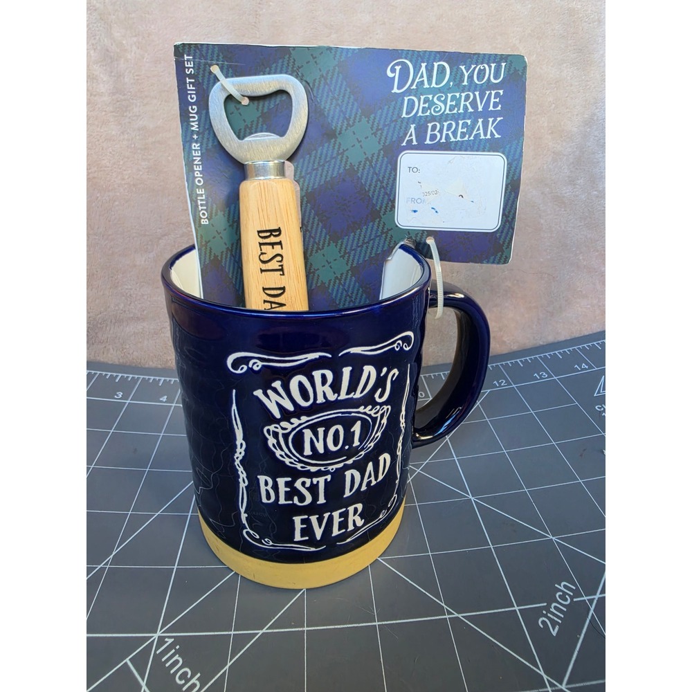 Eccolo Worlds No 1 Best Dad Ever Mug and Bottle Opener Gift Set Navy Blue